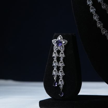 Celestial Bloom Dual Layer Necklace Set with Blue Stones