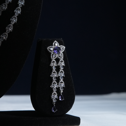 Celestial Bloom Dual Layer Necklace Set with Blue Stones