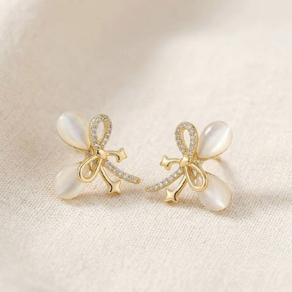Revaaj 'Petal Bow' Zircon Stud Earrings