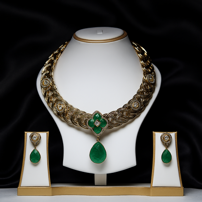 Emerald-Green Stone Necklace Set