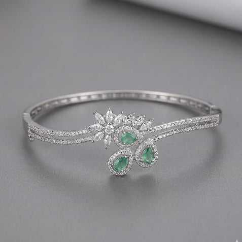 Silver-Tone Floral Green AD bracelet