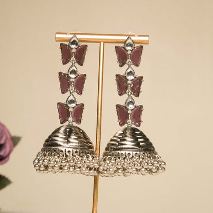 Purple Butterfly Charm Silver Jhumka Earrings