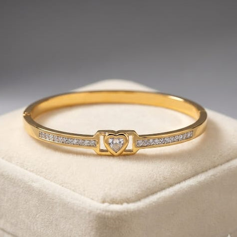 Anti tarnish Gold-Tone Heart Crystal Minimal Bangle
