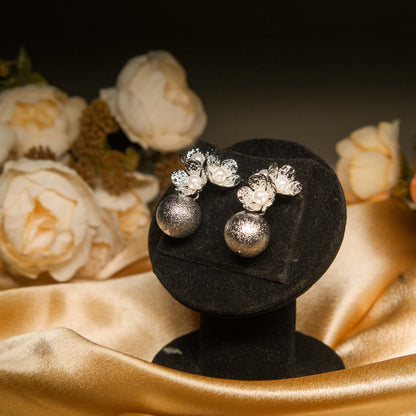 Crystal Floral Stud Earrings with Pearl Ball Drop