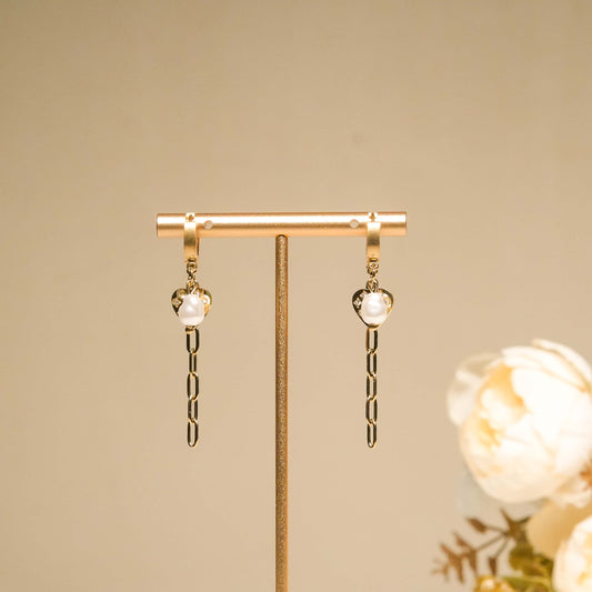 Modern Chain Drop Pearl Earrings
