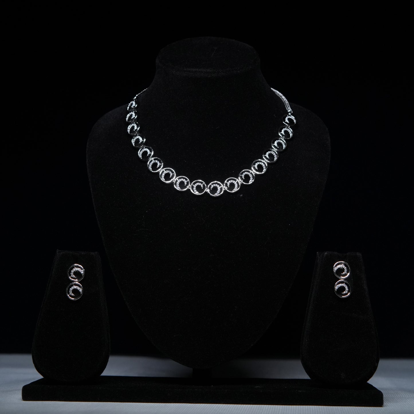 Celestial Halo Rhodium-Plated CZ Circle Necklace & Earrings Set