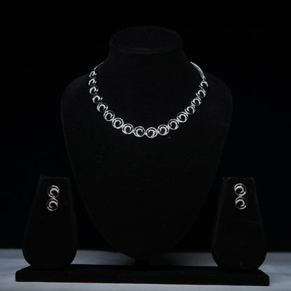 Celestial Halo Rhodium-Plated CZ Circle Necklace & Earrings Set