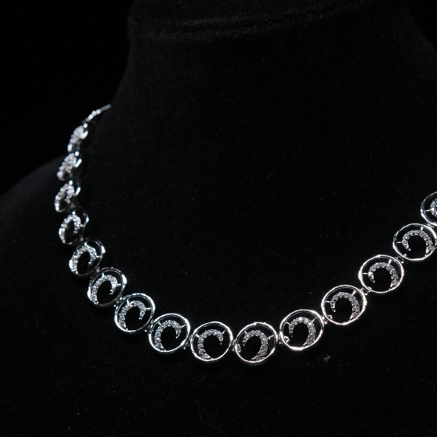 Celestial Halo Rhodium-Plated CZ Circle Necklace & Earrings Set