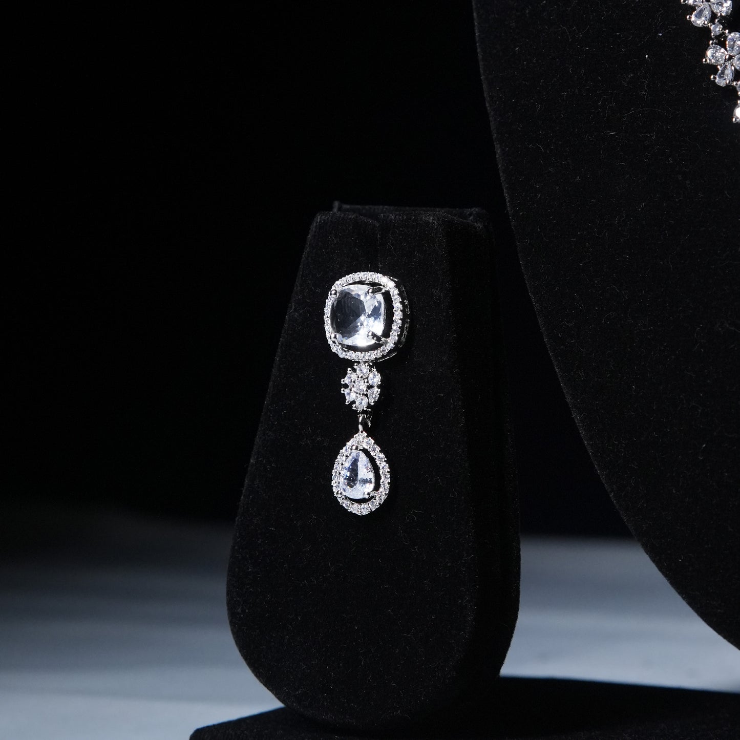 Moonlit Mist” Cushion & Teardrop CZ Necklace Set