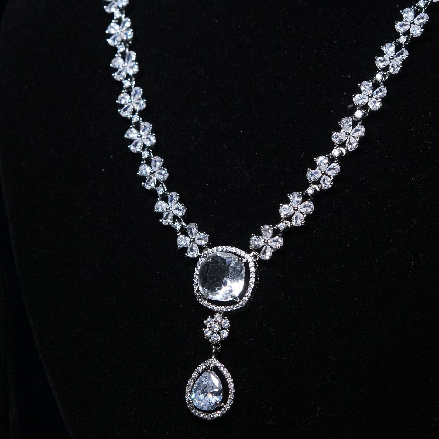 Moonlit Mist” Cushion & Teardrop CZ Necklace Set