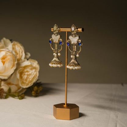 Royal Blue Kundan Pearl Drop Earrings