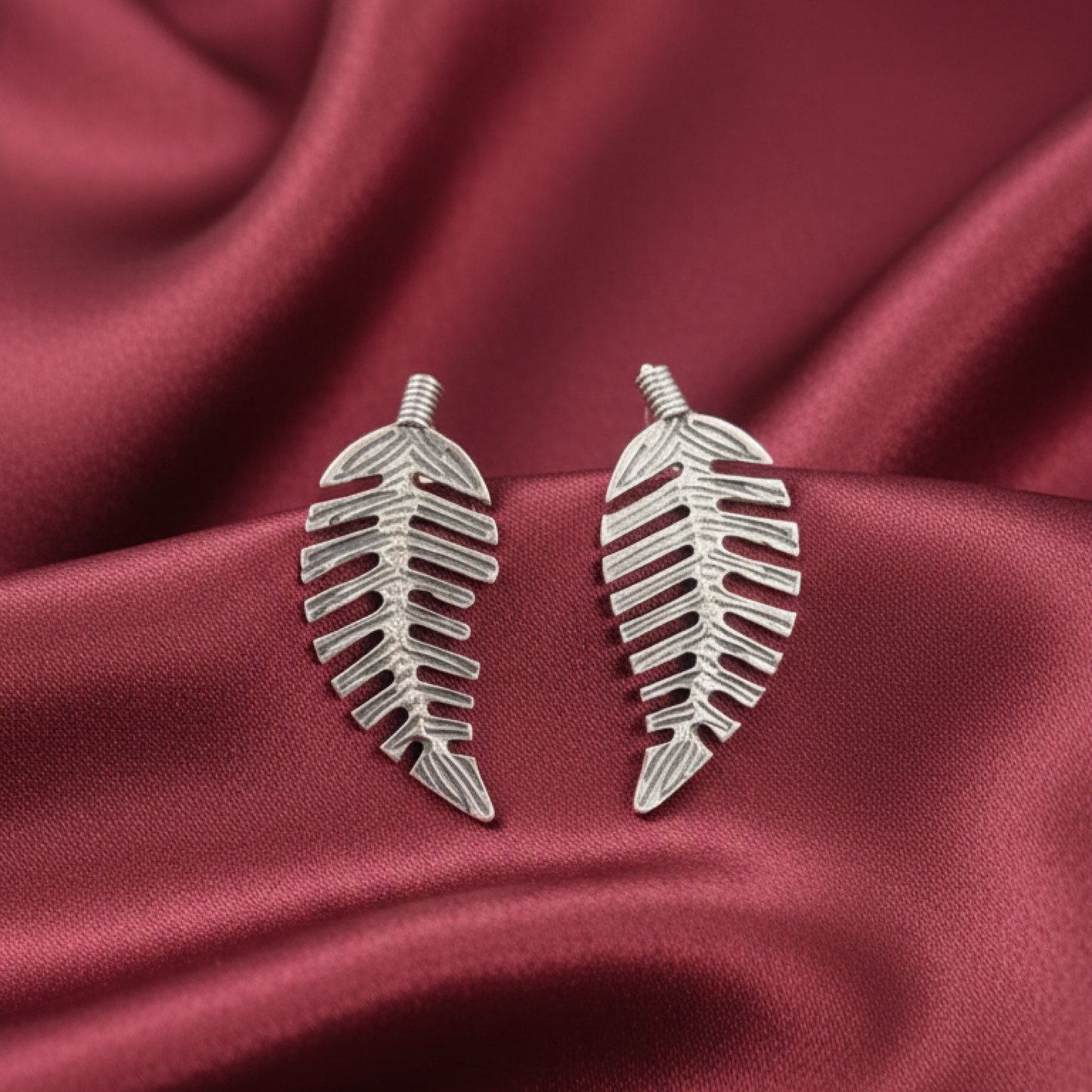 Oxidized Silver Leaf Earrings with Minimalist Nature-Inspired Design