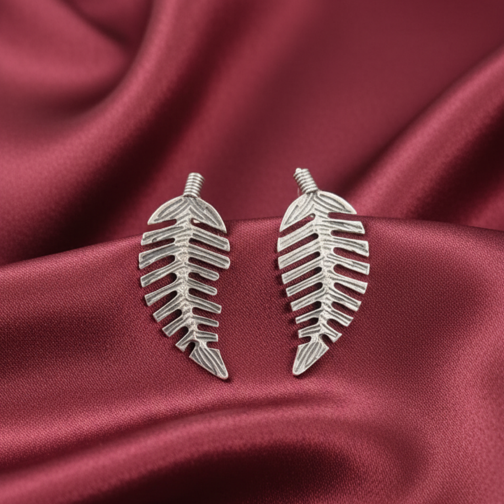 Oxidized Silver Leaf Earrings with Minimalist Nature-Inspired Design