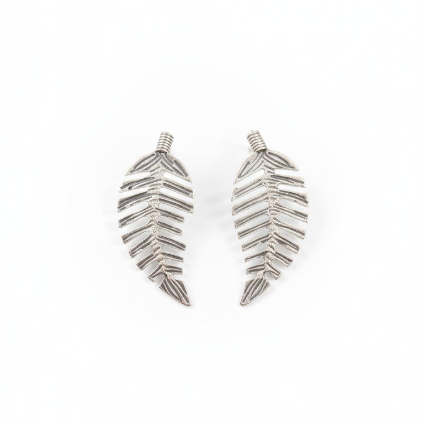Oxidized Silver Leaf Earrings with Minimalist Nature-Inspired Design