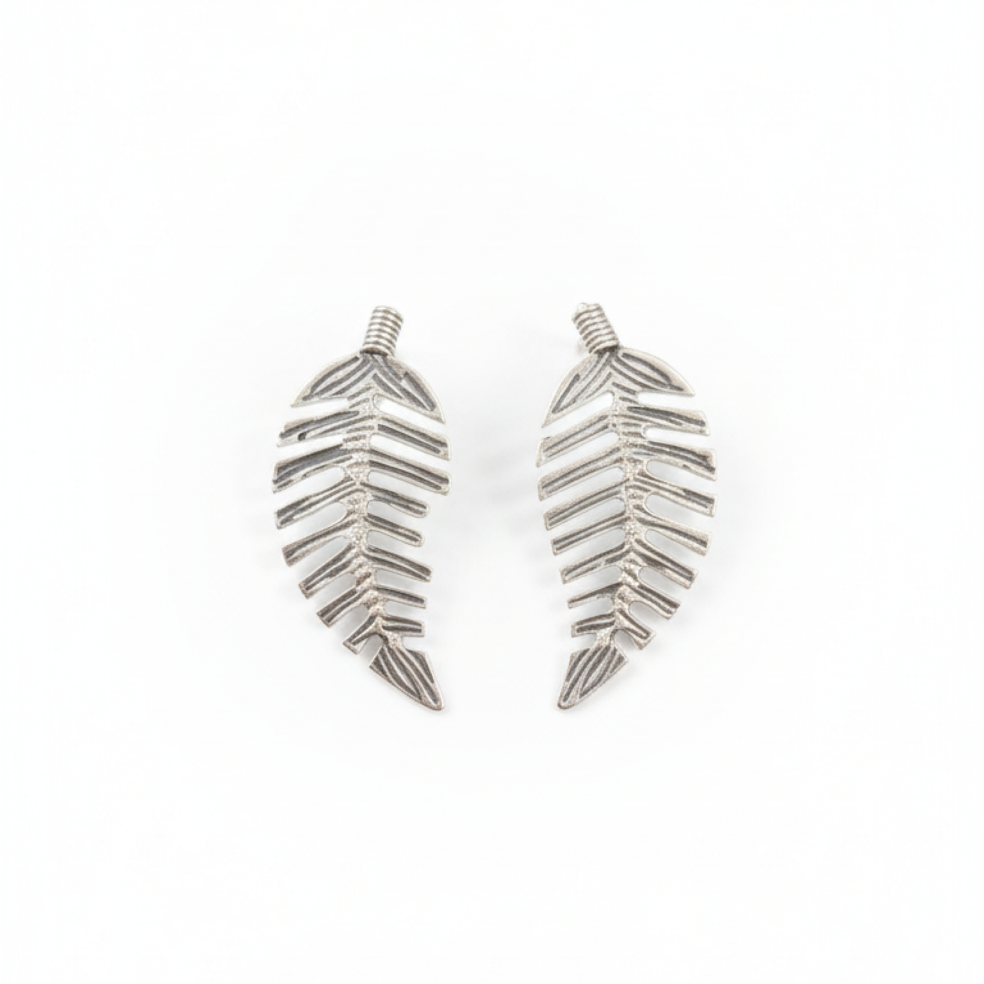 Oxidized Silver Leaf Earrings with Minimalist Nature-Inspired Design