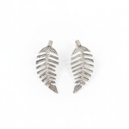 Oxidized Silver Leaf Earrings with Minimalist Nature-Inspired Design