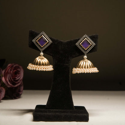 Purple Square Stud Dome Jhumka Earrings