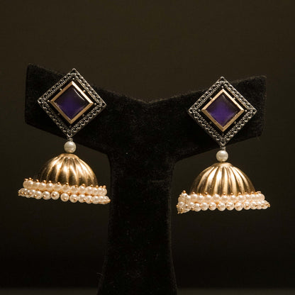 Purple Square Stud Dome Jhumka Earrings