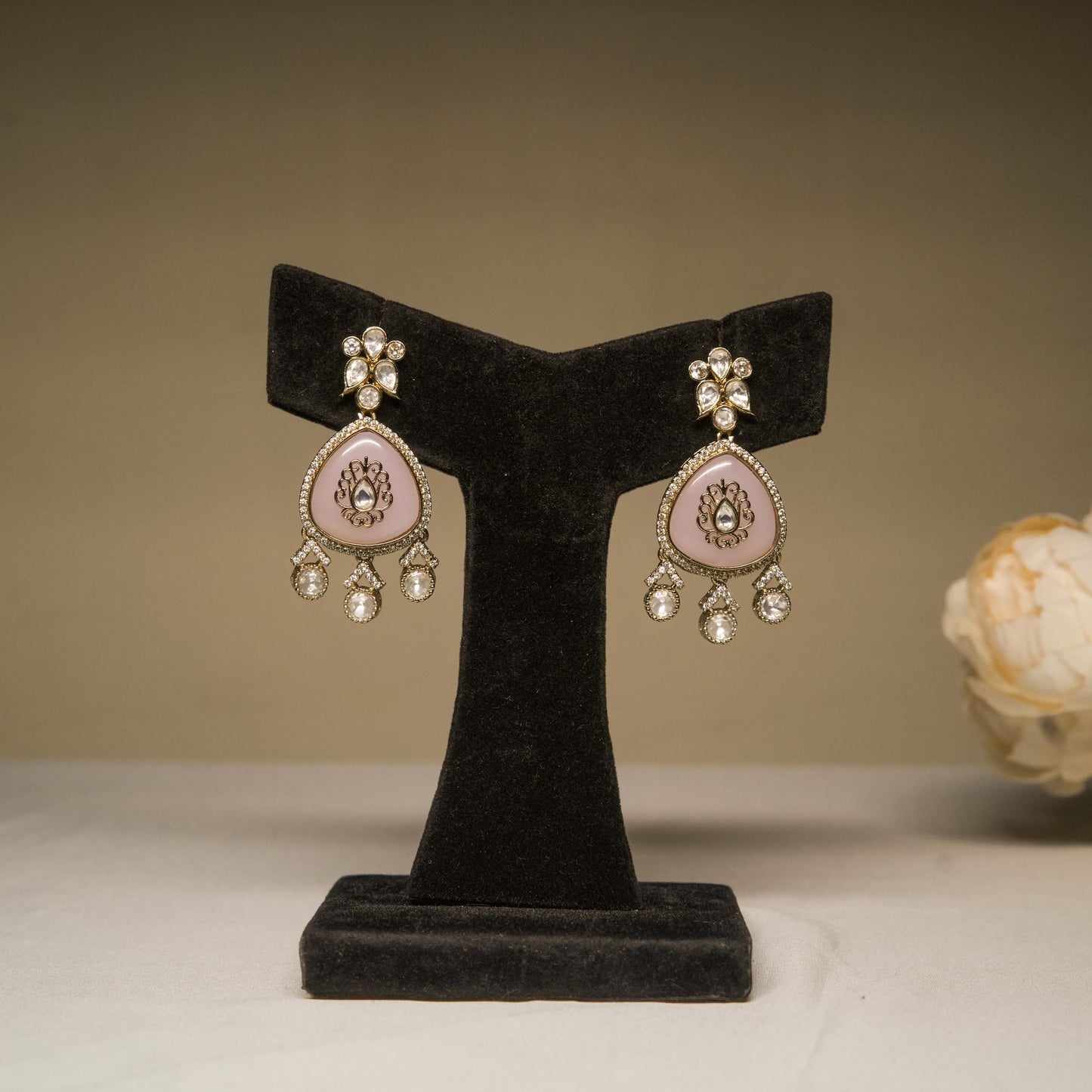 Blush Pink Meenakari Stone Drop Earrings