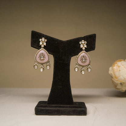 Blush Pink Meenakari Stone Drop Earrings