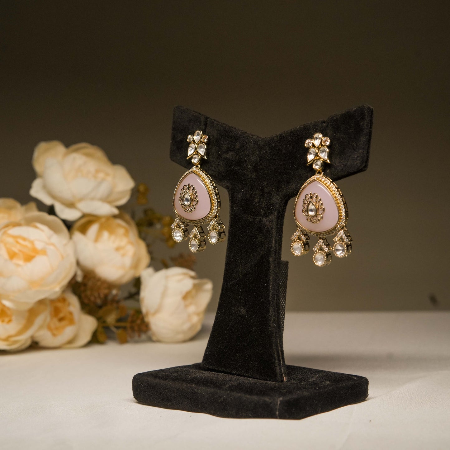 Blush Pink Meenakari Stone Drop Earrings