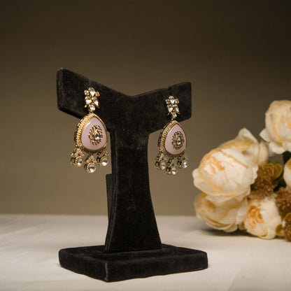 Blush Pink Meenakari Stone Drop Earrings