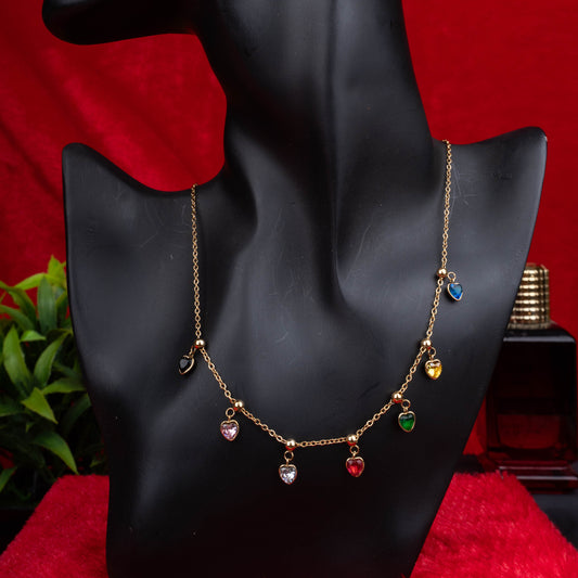 Gold necklace with multicolor heart crystal charms - Revaaj