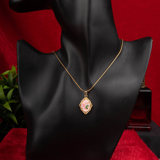 Vintage rose portrait pendant necklace with gold-tone snake chain - Revaaj