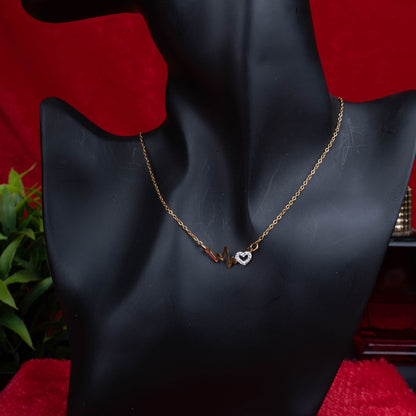 Gold necklace with heartbeat motif and crystal-studded heart pendant second view - Revaaj