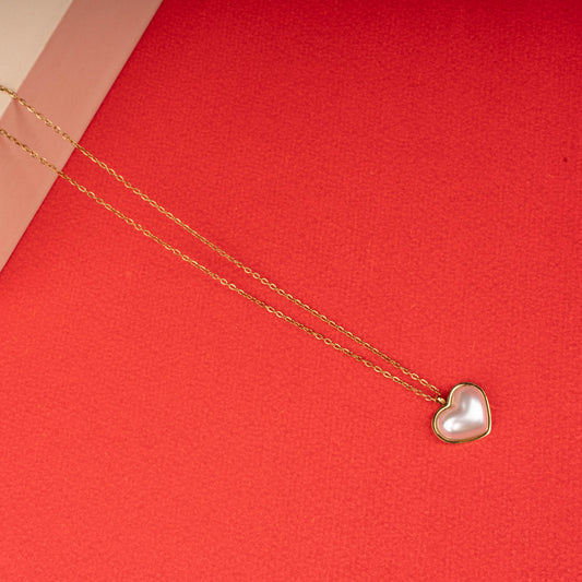 Gold heart-shaped mother-of-pearl pendant necklace with delicate chain - Revaaj