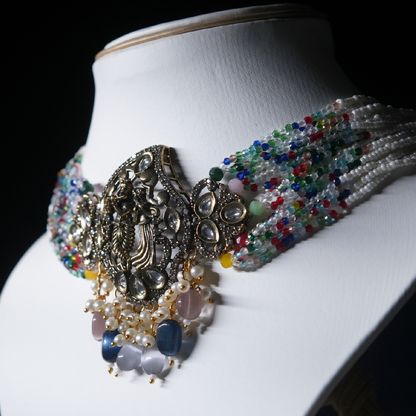 Multicolor Beaded Kundan Choker Necklace Set