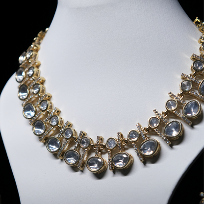 Kundan Necklace Set with EarringsRevaaj Classic Polished Kundan Necklace Set with Stud Earrings