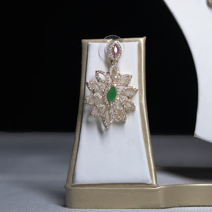 Emerald & Ruby Leaf Design Necklace Set with Earrings