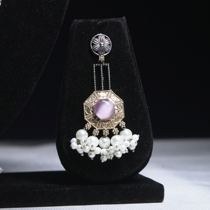 Heritage Lavender Monalisa Stone Necklace Set with Pearl Drops