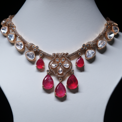 Ruby Drops Moissanite Diamond Necklace Set