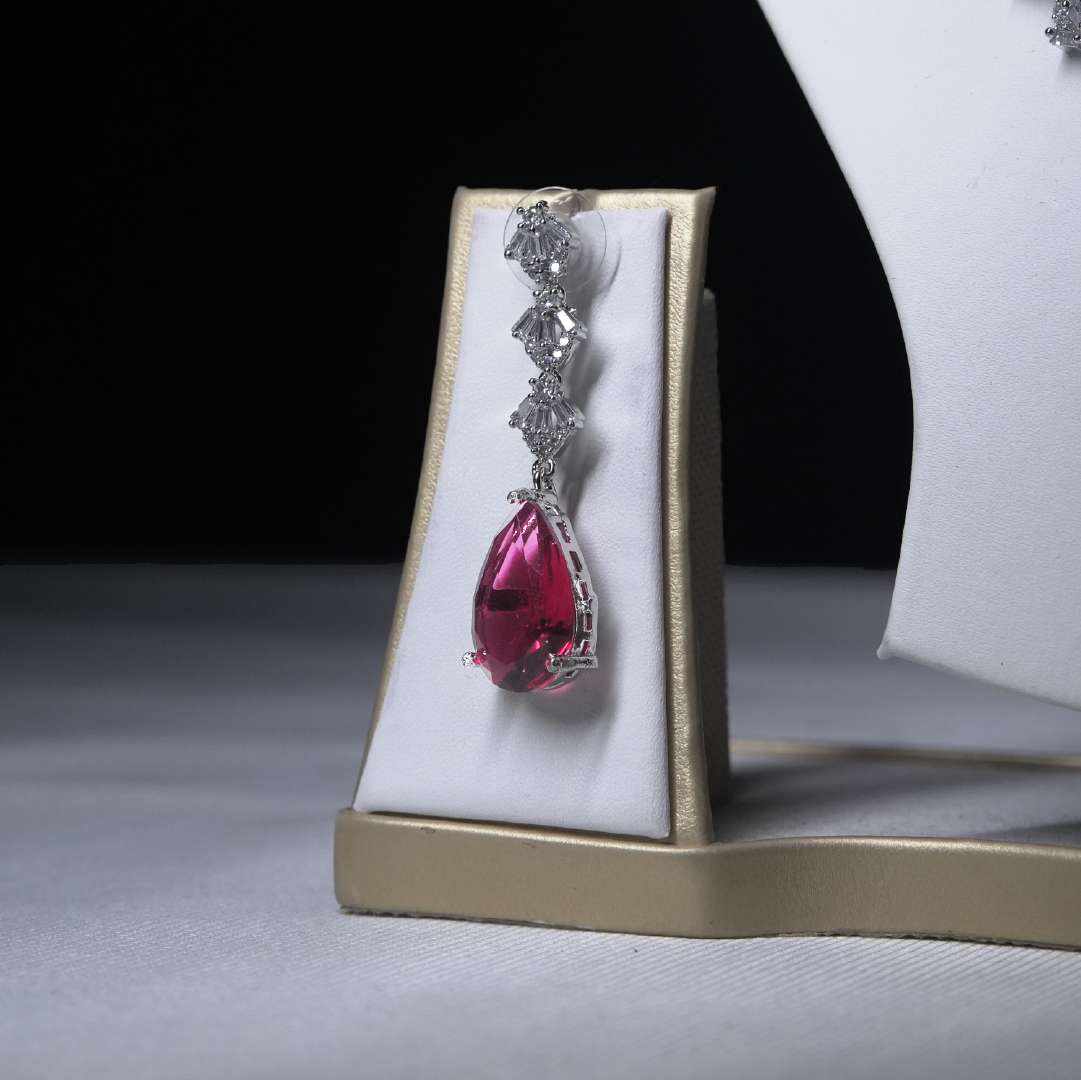 Ruby-Red Drop Necklace Set with Cubic Zirconia Sparkle