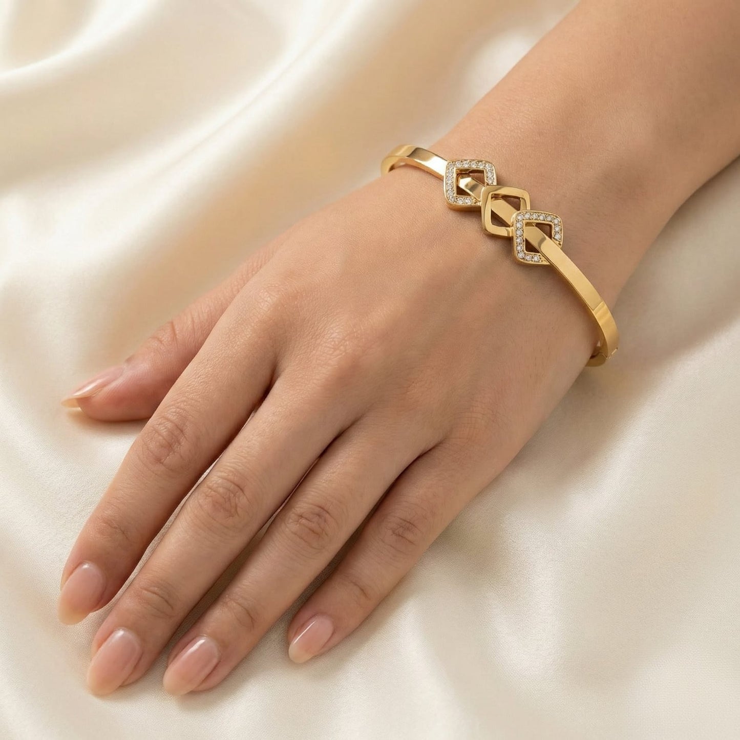 Geometric American Diamond Gold-Tone Bracelet