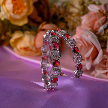 Dazzling Silver-Plated Ruby and Diamond-Cut Bangles
