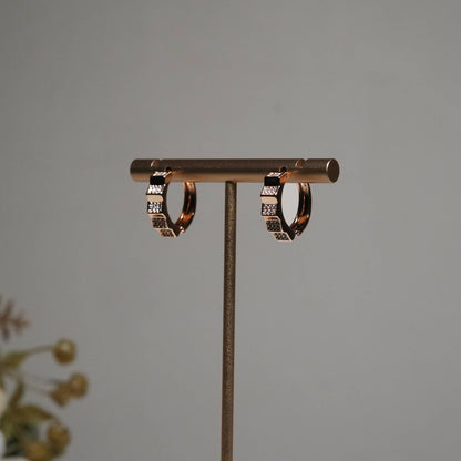 Elegant Rose Gold-Toned Diamond Pave Hoop Earrings