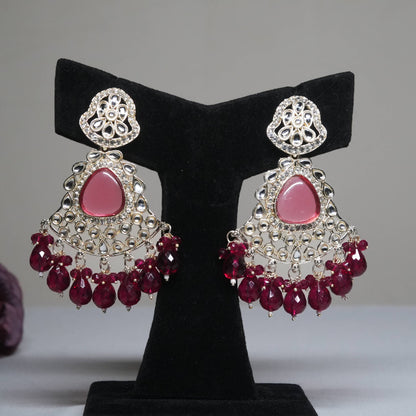 Pink Kundan Chandbali Earrings with Ruby Bead Drops