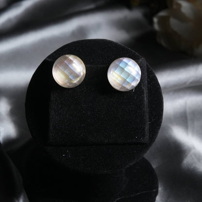 Moonstone Stud Earrings with Polished Silver Frame