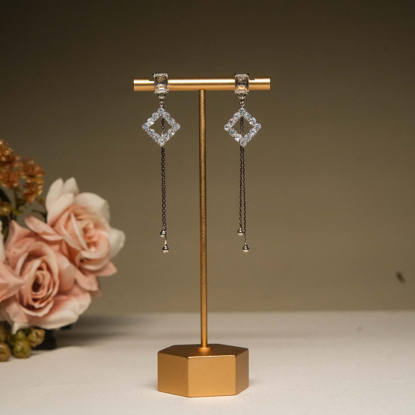 Geometric Crystal Chain Dangling Earrings