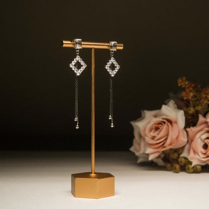 Geometric Crystal Chain Dangling Earrings
