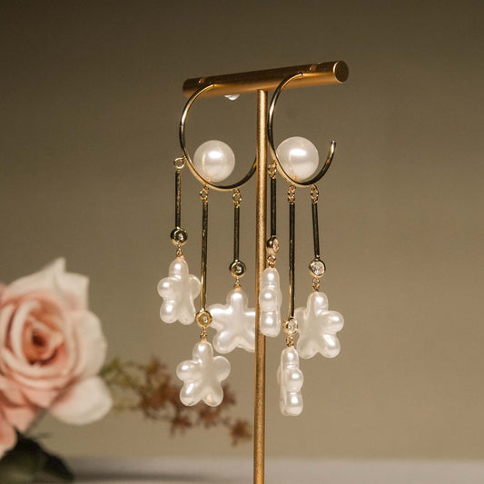 Dangling Pearl Bloom Earrings