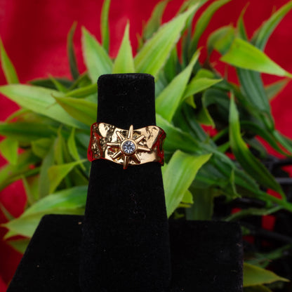 North Star textured band ring with hammered finish and sparkling centerpiece third view - Revaaj